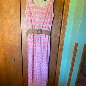 Like new coral and tan dress